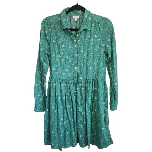 J Crew Womens Mini Shirtdress Teal Paisly Floral‎ Button Front Dress Size 4 - Picture 2 of 11